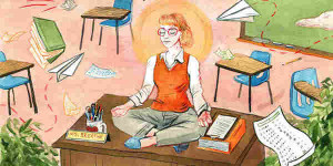 illustration of teacher at desk