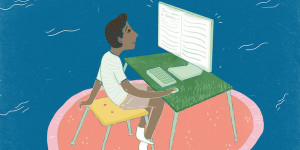 illustration of boy at computer