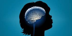 silhouette with brain illustration