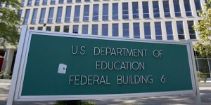 The sign outside of the US Department of Education Federal Building