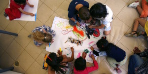 Jewish and Arab pre-schoolers draw together at the first Bilingual School in Jerusalem