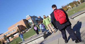 Students with disabilities walking on college campus