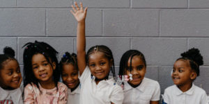 group of happy young schoolgirls 