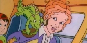 Mrs. Frizzle with her lizard