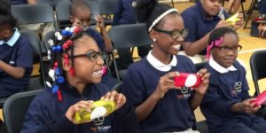 schoolgirls smiling