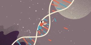 person climbing a DNA strand